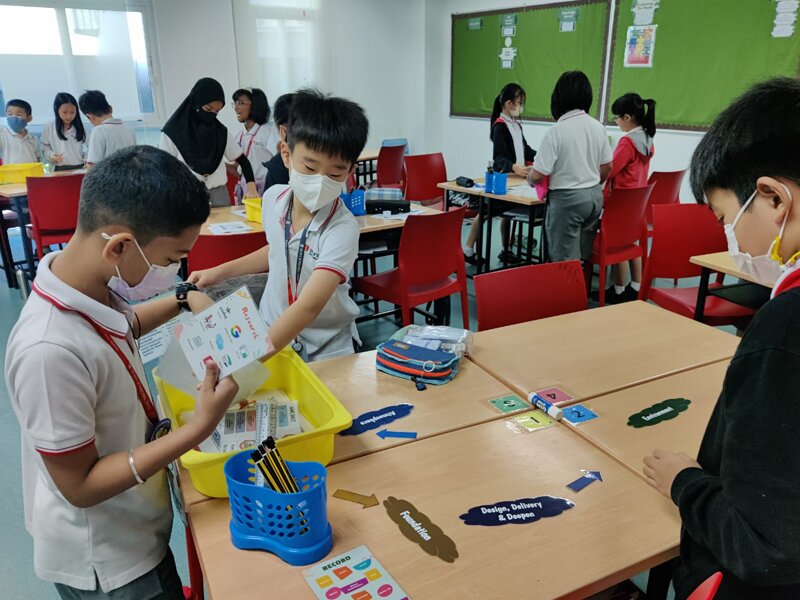 Year 5 students exploring an activity involving the Brainwave