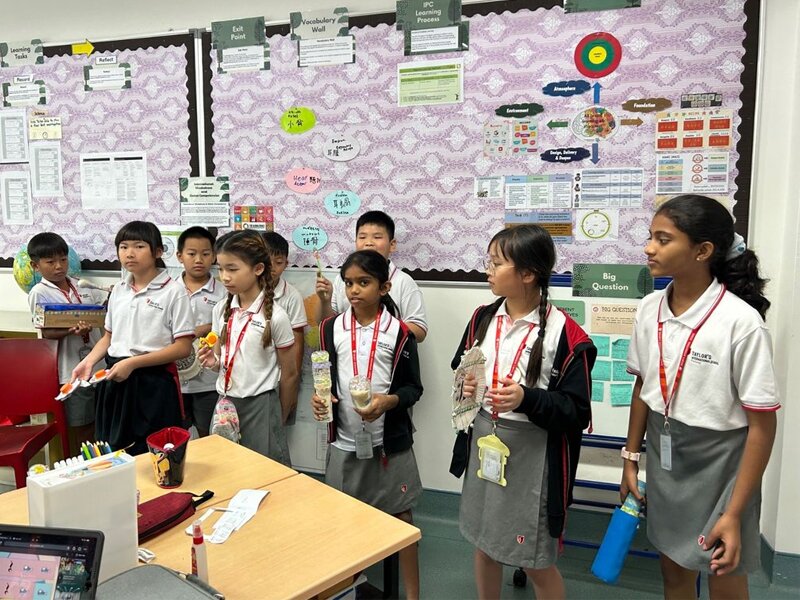 Year 5 students practicing for their IPC exit point presentation