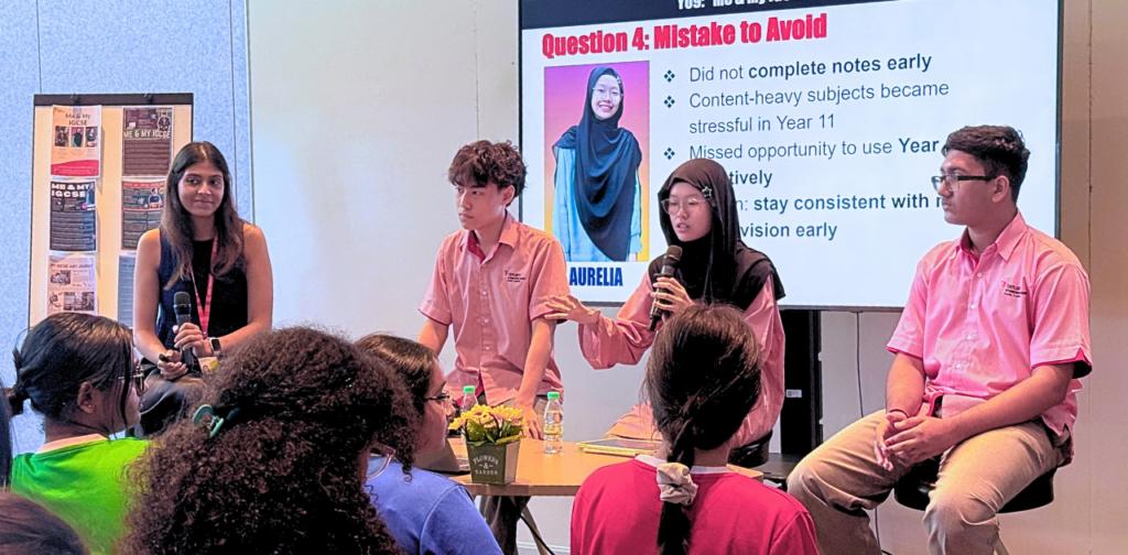 Aurelia sharing her IGCSE experience with Year 9 students during a peer mentoring session.
