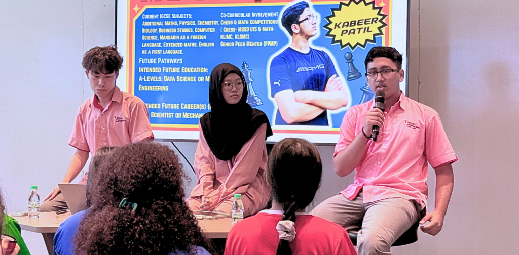 Kabeer speaking to Year 9 students during the Me & My IGCSE Forum at TISKL.